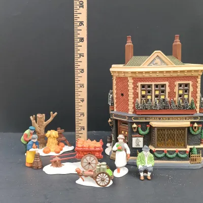 LOT 165: Department 56 The Horse and Hounds Pub, Alpine Villagers and Harvest Time