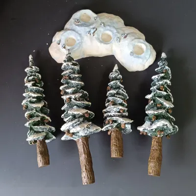 LOT 172: Department 56 North Pole Series Santa's Lookout Tower and Village Pole Pine Forest