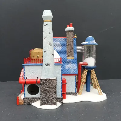 LOT 168: Department 56 North Pole Series Real Plastic Snow Factory and Tillie's Tiny Cup Café
