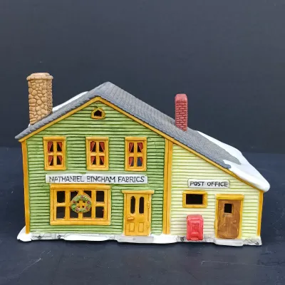LOT 128: Department 56 Dickens Village Series The Old Curiosity Shop and Geo Weeton Watchmaker with New England Village Series Nathaniel...