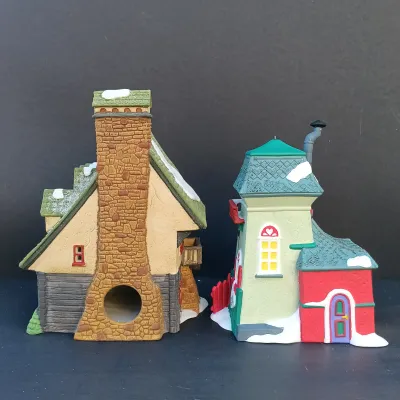 LOT 131: Department 56 Peppermint Skating Party, Untangle the Christmas Lights, A Busy Elf and Elf Bunkhouse
