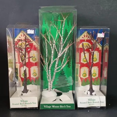 LOT 174: Department 56 Winter Oak Trees, Frosted Bare Branch Trees, Winter Birch Tree & 1988 Collectors Book