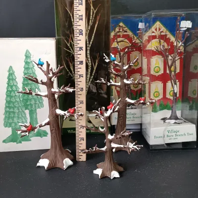 LOT 175: Department 56 Frosted Bare Branch Trees, Winter Birch Tree, Pine Cone Trees & Winter Oak Trees