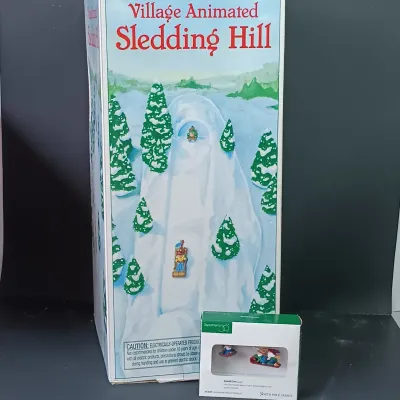 LOT 177: Department 56 Village Animated Hill and North Pole Series Downhill Elves