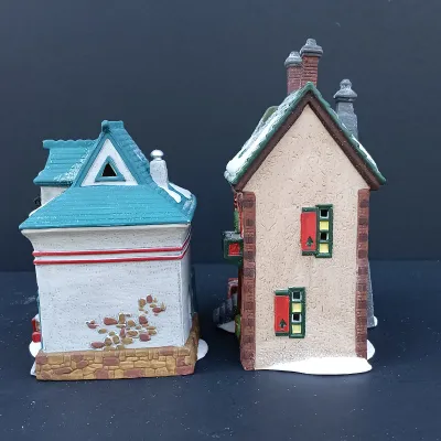 LOT 123: Department 56 North Pole Series Orly's Bell & Harness Supply, North Pole Express Depot and Beard Barber Shop