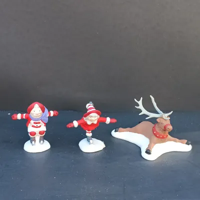 LOT 131: Department 56 Peppermint Skating Party, Untangle the Christmas Lights, A Busy Elf and Elf Bunkhouse