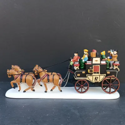 LOT 133: Department 56 Holiday Coach, Stone Train Tressel, Pencil Pines and Flexible Sisal Hedge