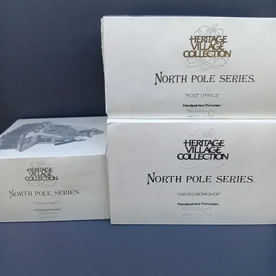 LOT 121: Department 56 North Pole Series Post Office, Santa's Workshop and Reindeer Barn
