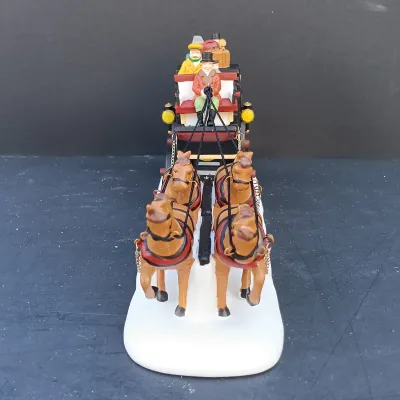 LOT 133: Department 56 Holiday Coach, Stone Train Tressel, Pencil Pines and Flexible Sisal Hedge