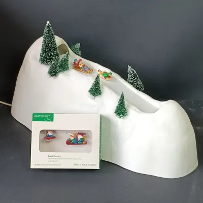 LOT 177: Department 56 Village Animated Hill and North Pole Series Downhill Elves