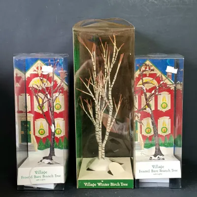 LOT 175: Department 56 Frosted Bare Branch Trees, Winter Birch Tree, Pine Cone Trees & Winter Oak Trees