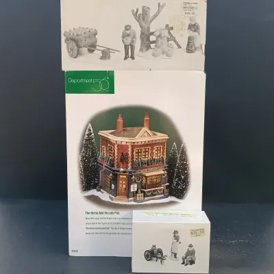 LOT 165: Department 56 The Horse and Hounds Pub, Alpine Villagers and Harvest Time