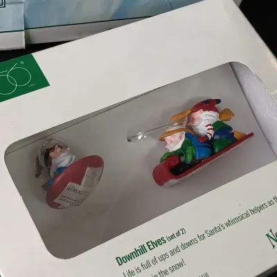LOT 177: Department 56 Village Animated Hill and North Pole Series Downhill Elves