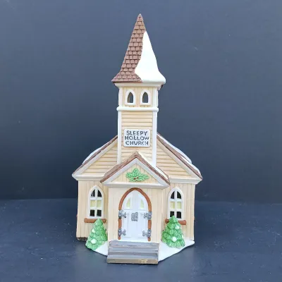 LOT 127: Department 56 New England Series Sleepy Hollow Ichabod Crane's Cottage, Sleepy Hollow Church and Harvest Time
