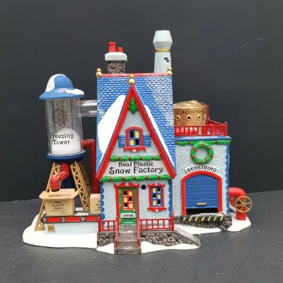 LOT 168: Department 56 North Pole Series Real Plastic Snow Factory and Tillie's Tiny Cup Café