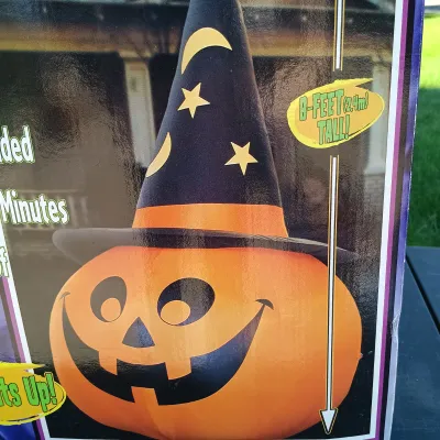 LOT 110: Inflatable 8ft Pumpkin, 8ft Halloween Tree and Witch Moon