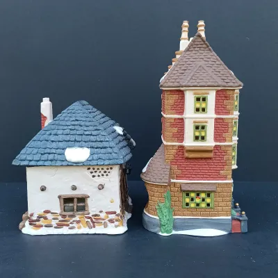 LOT 126: Department 56 Dickens' Village Series Ashwick Lane Hose & Ladder, Nephew Fred's Flat and Candle Shop