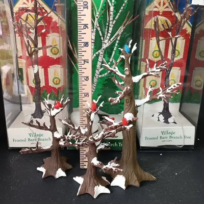 LOT 174: Department 56 Winter Oak Trees, Frosted Bare Branch Trees, Winter Birch Tree & 1988 Collectors Book