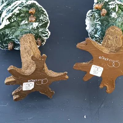 LOT 132: Department 56 Holiday Coach, Pole Pine Trees and Bare Branch Trees