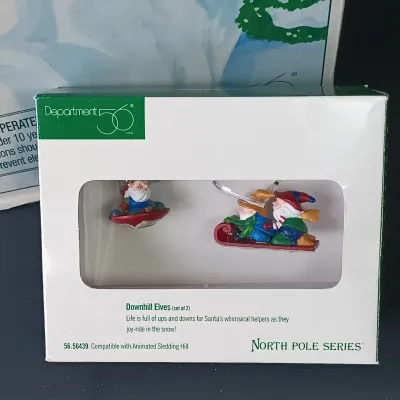 LOT 177: Department 56 Village Animated Hill and North Pole Series Downhill Elves