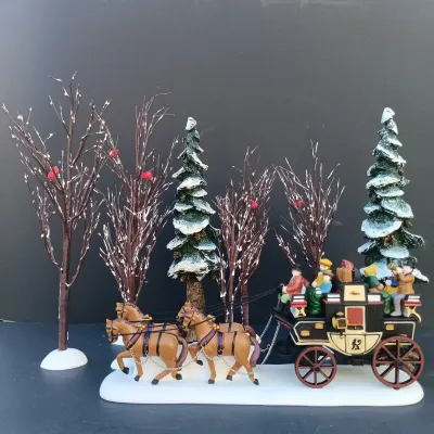 LOT 132: Department 56 Holiday Coach, Pole Pine Trees and Bare Branch Trees
