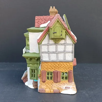 LOT 163: Department 56 Dickens' Village Series Mermaid Fish Shoppe, White Horse Bakery and Scrooge and Marley Counting House
