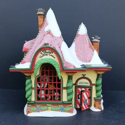 LOT 129: Department 56 North Pole Series Santa's Visiting Center Gift Set with Village Icicle Trees