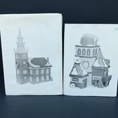 LOT 122: Department 56 North Pole Series Weather and Time Observatory with New England Village Series Old North Church