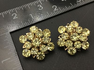 Vintage Gold Tone Yellow Rhinestone Clip-On Earrings
