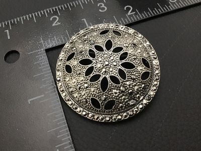 Vintage Silver-Tone Openwork Marcasite-Style Round Brooch