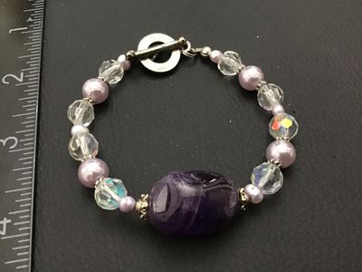 Amethyst and Crystal Beaded Toggle Bracelet