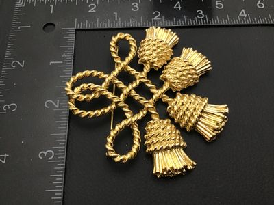 Vintage Gold-Tone Tassel Knot Brooch Pin Statement