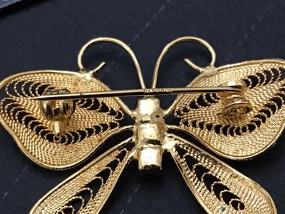 Vintage Napier Gold-Tone Filigree Butterfly Brooch with Faux Pearls
