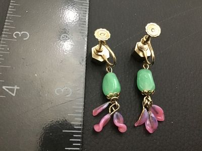 Vintage Glass Bead Dangle Screw-Back Earrings