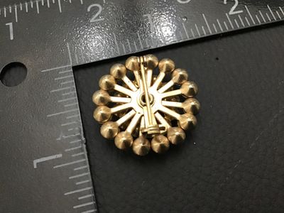 Vintage Gold Tone Blue Rhinestone Round Brooch Pin