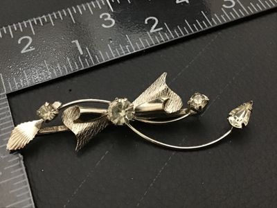 Vintage Silver-Tone Rhinestone Bow Barrette