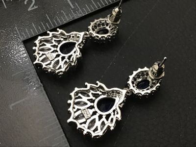 Sterling Silver Blue & White Stone Dangle Earrings
