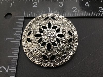Vintage Silver-Tone Openwork Marcasite-Style Round Brooch