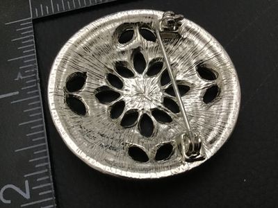 Vintage Silver-Tone Openwork Marcasite-Style Round Brooch