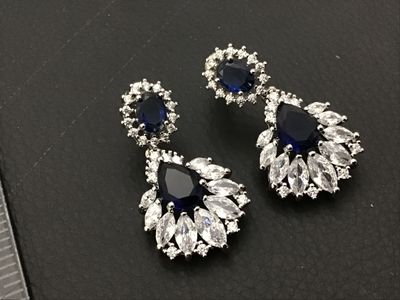 Sterling Silver Blue & White Stone Dangle Earrings