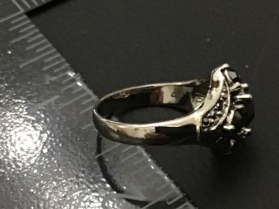 Vintage Style BlackMarcasite Rhinestone Statement Ring - Size 7