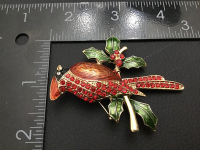 Vintage Enamel and Rhinestone Cardinal Brooch