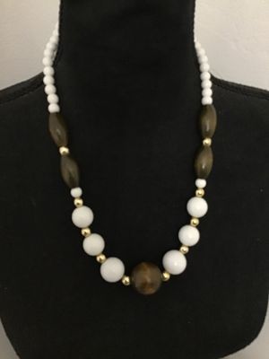 Vintage Style White and Brown Beaded Statement Necklace