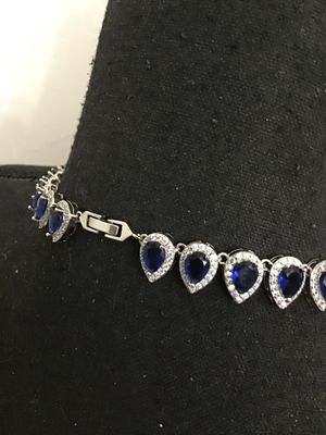 Faux Sapphire and Rhinestone Teardrop Halo Necklace