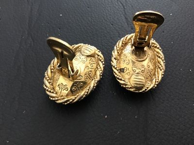 Vintage Gold Tone Oval Clip-On Earrings with Large Faceted Green Stones