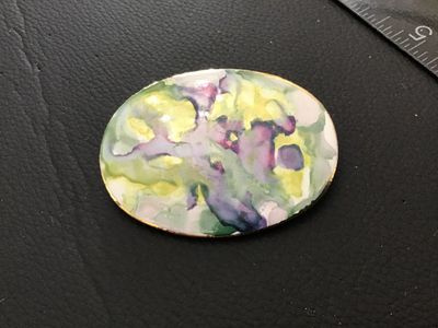 Vintage Japan Ceramic Watercolor Style Oval Brooch