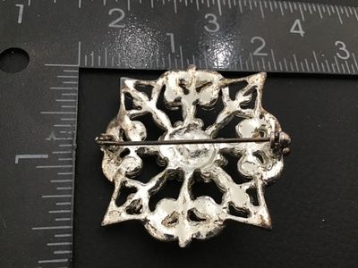 Vintage Rhinestone and Enamel Rose Brooch