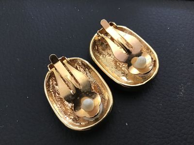 Vintage Two-Tone Gold and Silver Textured Clip-On Earrings with Rhinestones