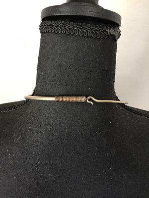 Vintage Brutalist Brass Collar Necklace with Raw Stone Pendants