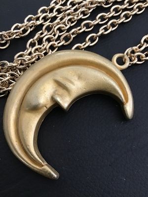 Vintage Gold Tone Man in the Moon Double Chain Pendant Necklace